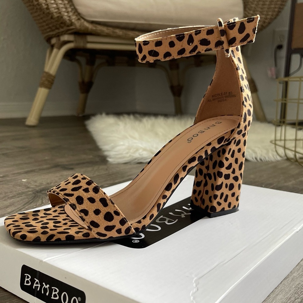 Cheetah square toe heels